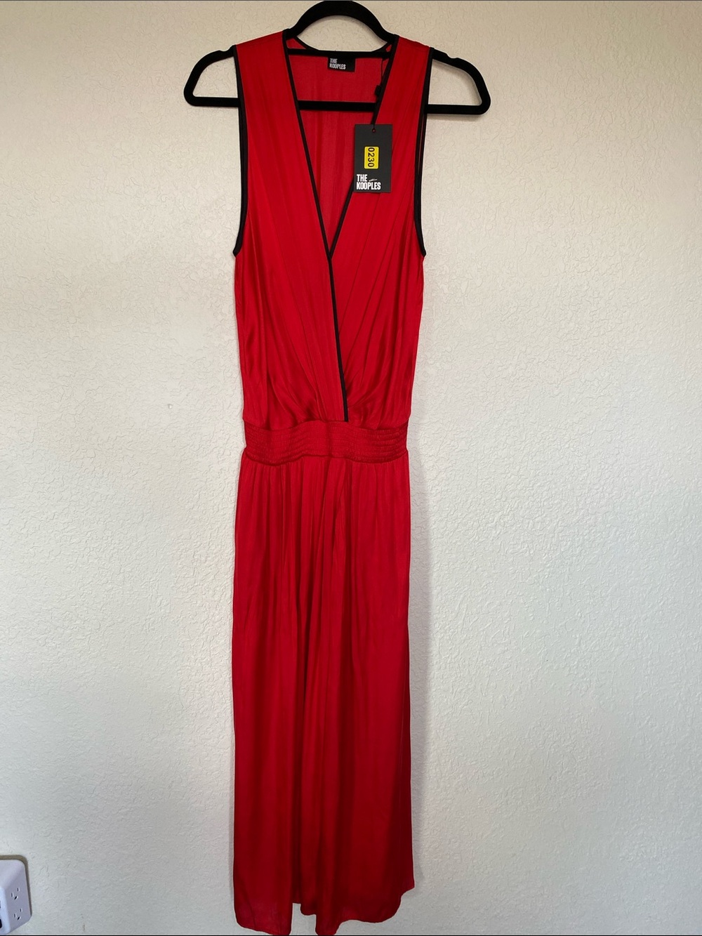 The Kooples Red V-Neck Maxi Dress with Black Trim size EU 2